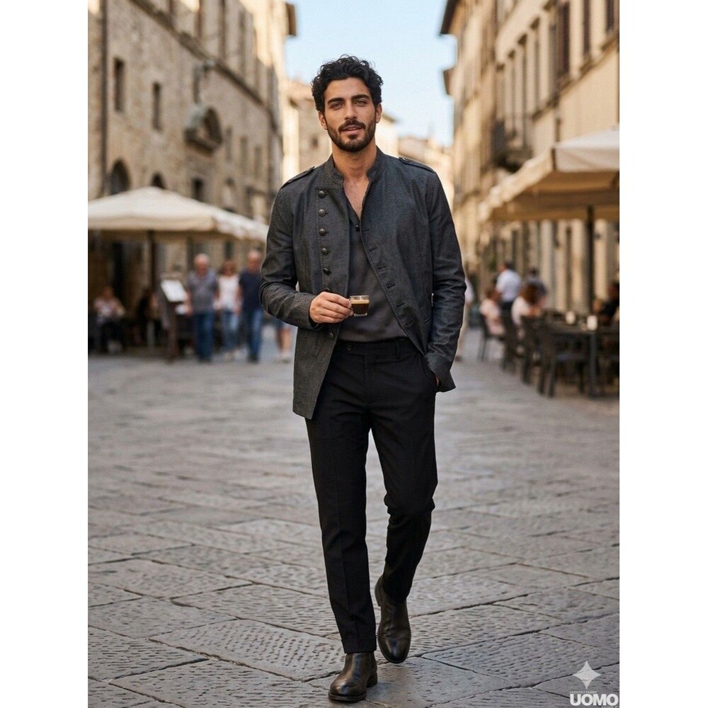 John Varvatos Mainline Men L/42 Asymmetrical Military Fleur De Lis Jacket Italy